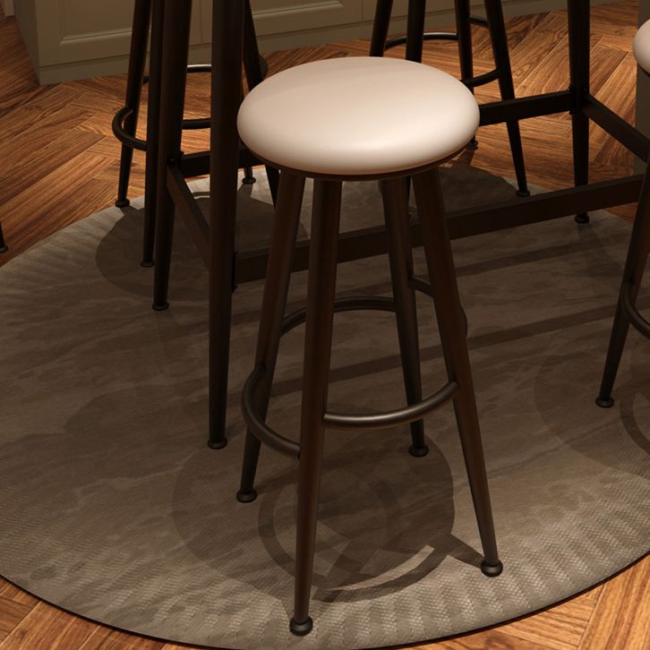 Round Faux Leather Dining Stool Backless Bar Stool with Metal Base