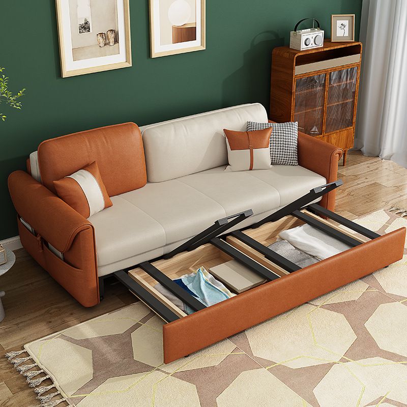 Faux leather Sleeper Sofa Orange Square Arms Sofa Bed with Upholstered, 33.85 " Wide