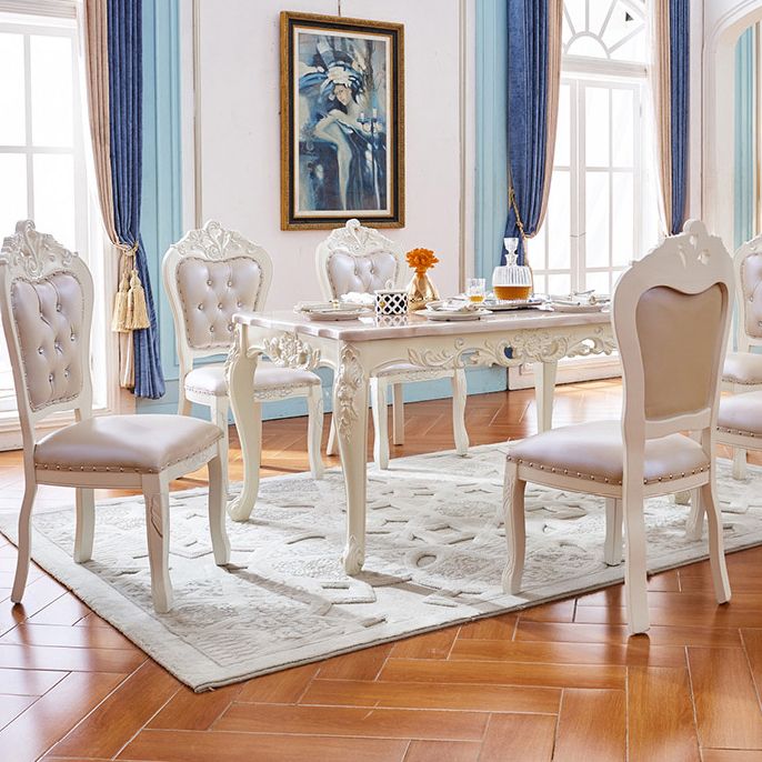 Stone White Dining Table Victorian 4 Legs Table for Dining Room