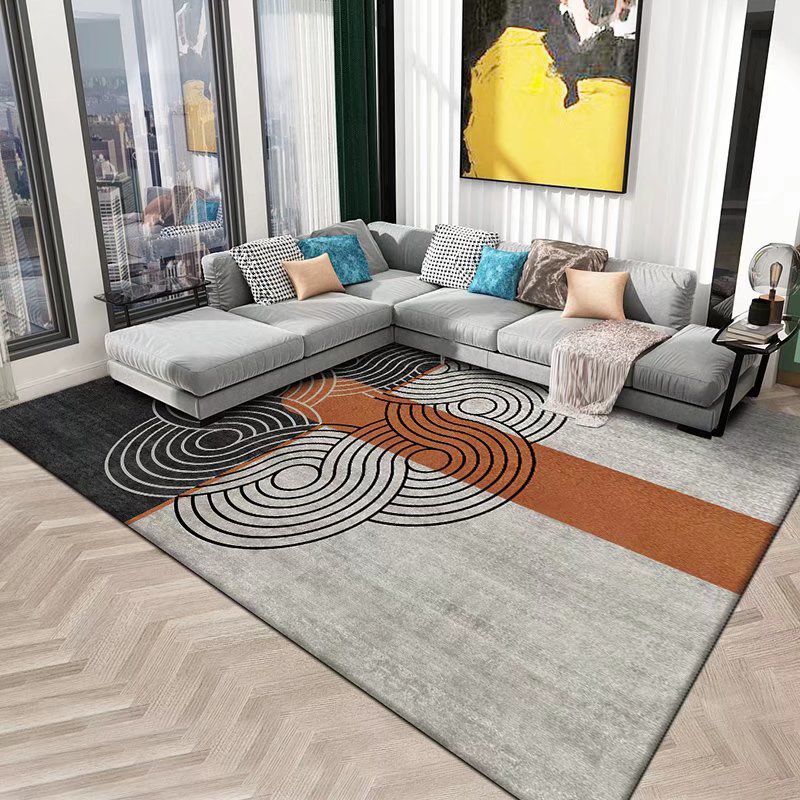 Black Modern Rug Polyester Geometric Patterns Rug Washable Rug for Living Room