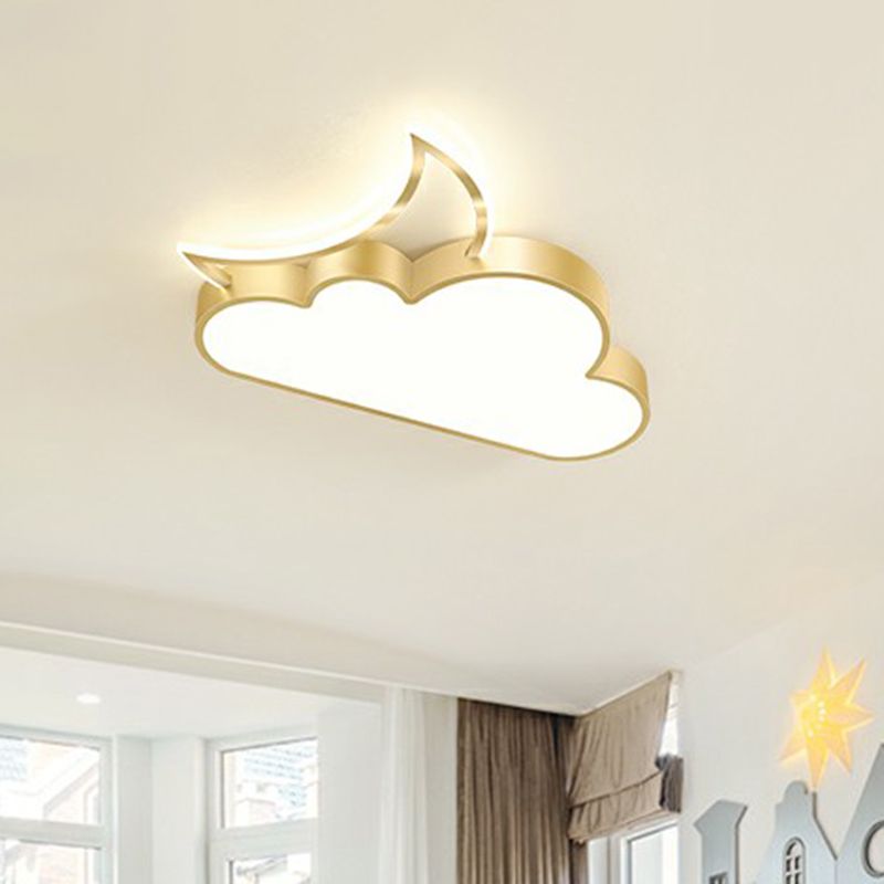 Metal Moon and Cloud Ceiling Fixture Childrens LED Flush Mounted Light for Bedroom