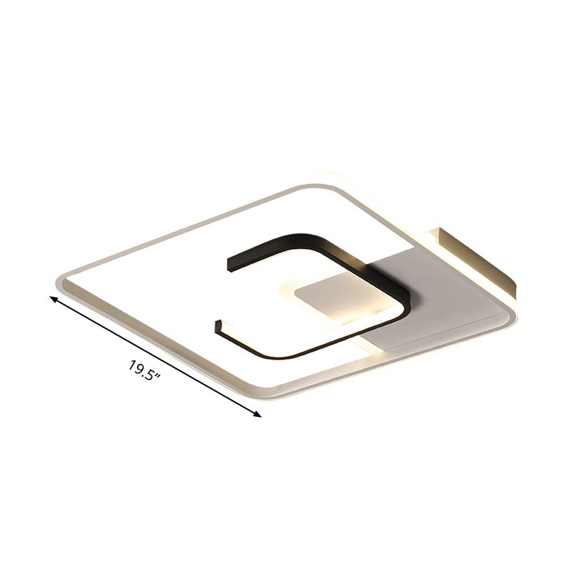 Zwart-wit vierkant plafondlamparmatuur Minimalistisch acryl LED-inbouwlamp in warm/wit licht/afstandsbediening Traploos dimmen, 16"/19,5" breed