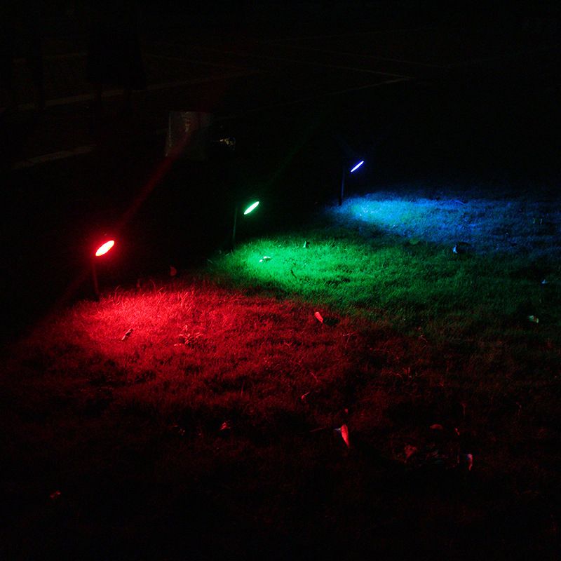 Round LED Lawn Lighting Simplicity Plastic Black Solar Stake Spotlight for Outdoor, 5 Pcs