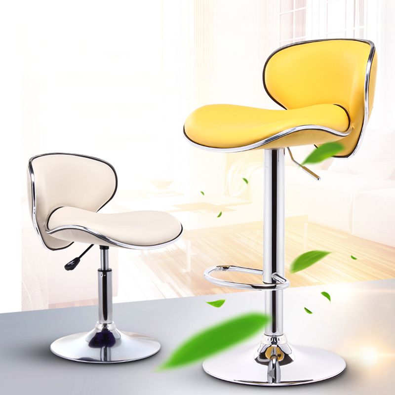 Contemporary Metal Bar Stool Low Back Turntable Faux Leather Cushion Footrest Stool