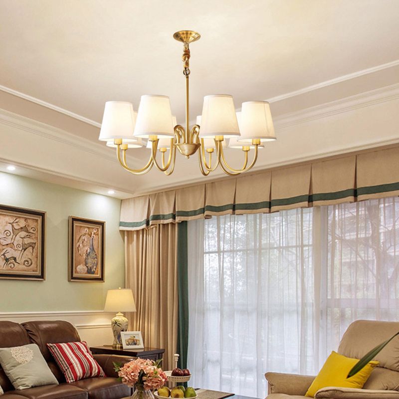 Post-Modern Gold Curving Hanging Chandelier Light Conical Fabric Ceiling Chandelier for Living Room