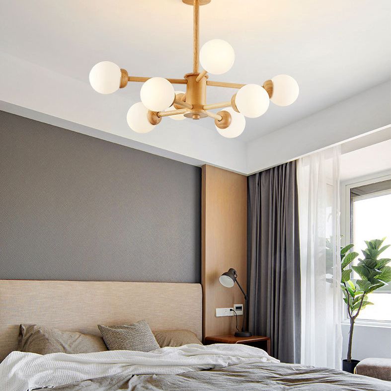 Contemporary Globe Pendant Light Fixture Wood Hanging Pendant Light for Living Room