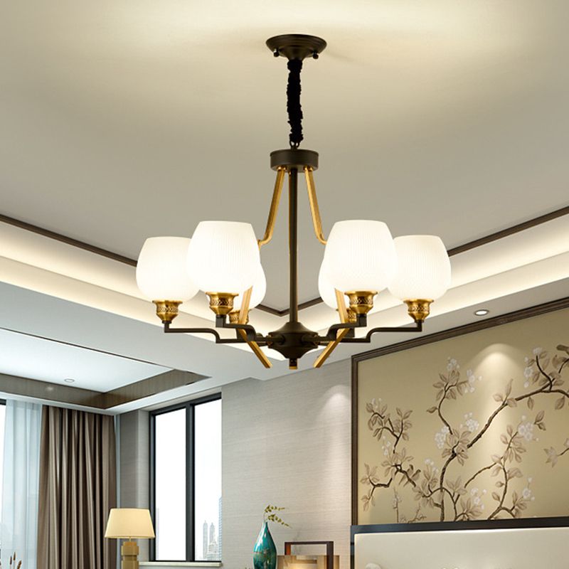 6/8/15 Lichter Gefriertes Glas Anhänger Kronleuchter traditioneller Messingbecher Wohnzimmer Hanging Deckenleuchten