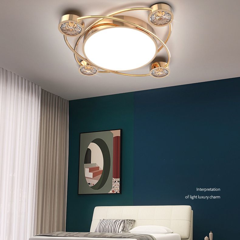 Bédroom Ceiling Fixture Lumière Simplicité Or Crystal LED Flush Mount avec Geometric Acrylic Shade