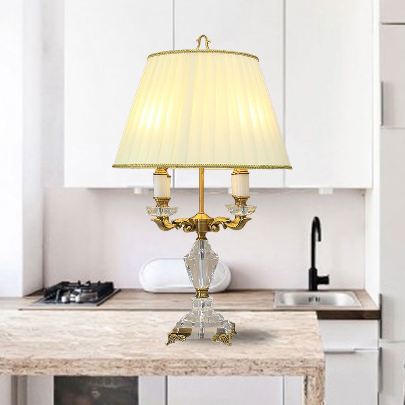 4 Lights Clear Crystal Nightstand Light Rustic Beige Candlestick Living Room Table Lamp