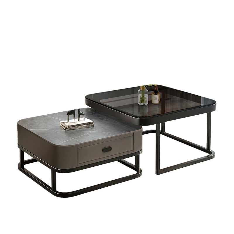 Modern Coffee Table Glass Top Square Nesting Coffee Table Set