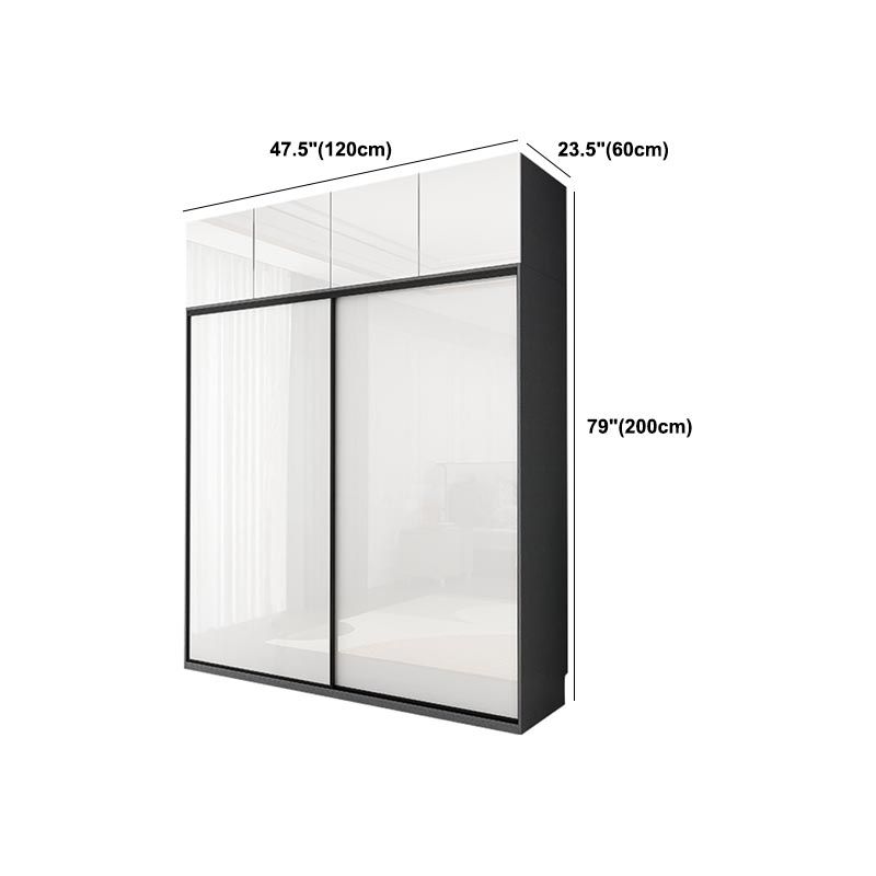 White Mirrored Finish Wardrobe Armoire Engineered Wood Wardrobe with Drawer