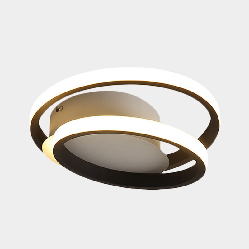 Black Double-Ring Flush Mount Light Simple LED Acrylic Flush Ceiling Lamp in White/Warm Light