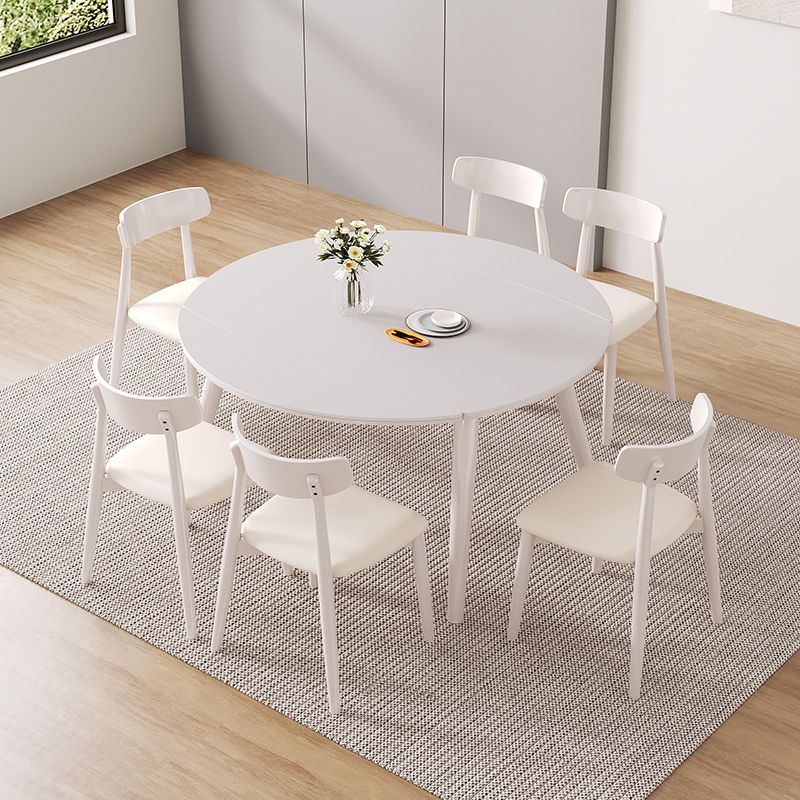 Contemporary Round Extendable Stone Dining Table with Wooden Legs