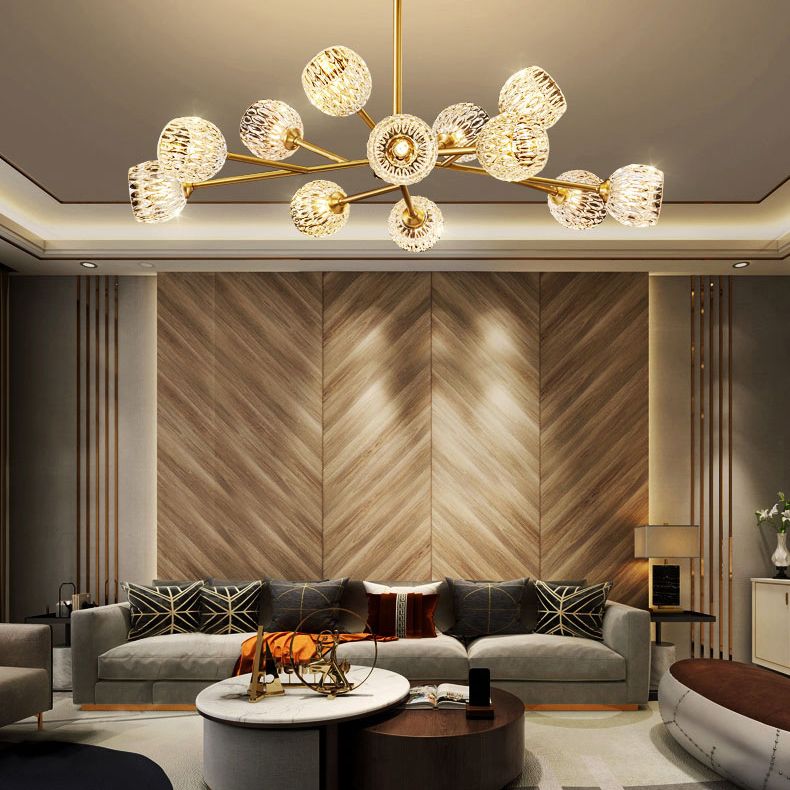 Alcance completo de la iluminación de cristal de cobre Candelera molecular de estilo moderno para sala de estar