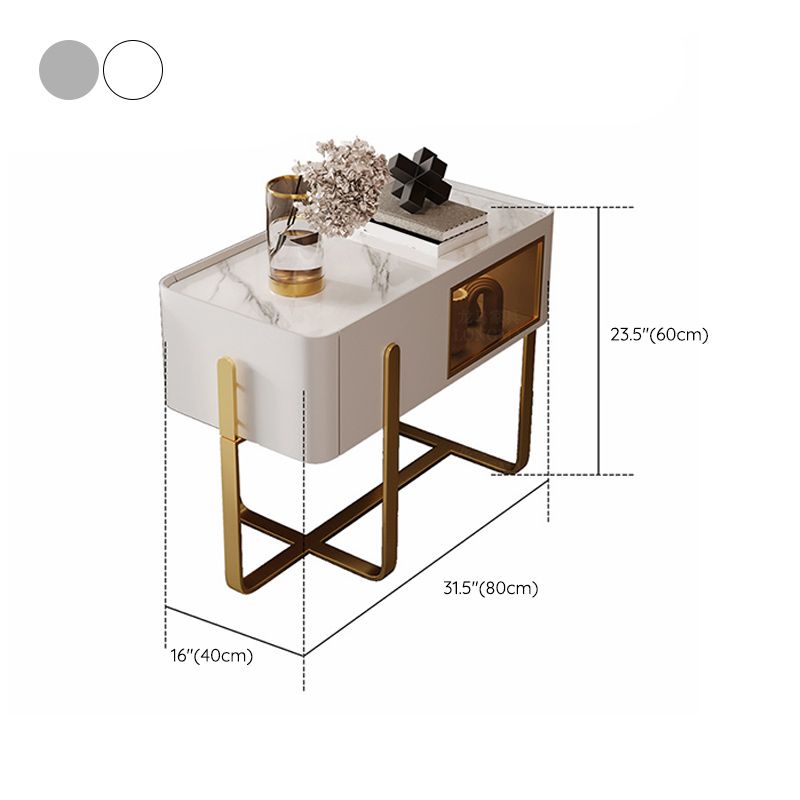 Cross Legs End Table 1-Drawer Tray Top Corner Table with Cabinet