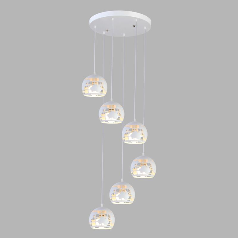 Geometric Cage Staircase Multi Ceiling Lighting Metallic Suspension Light Fixture