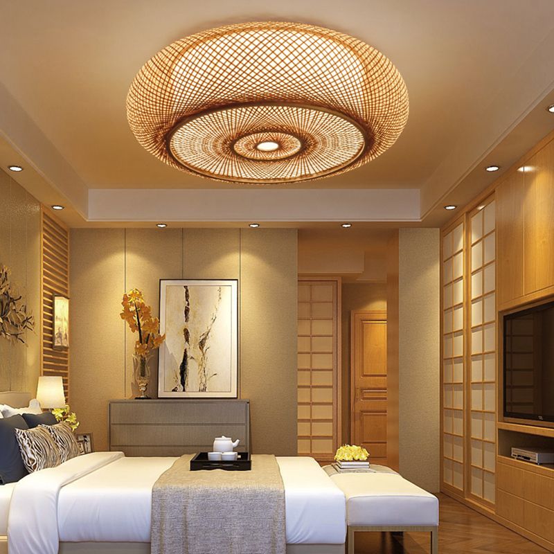 Simple Flush Mount Ceiling Light Fixtures LED Ceiling Lamp with Bamboo Shade