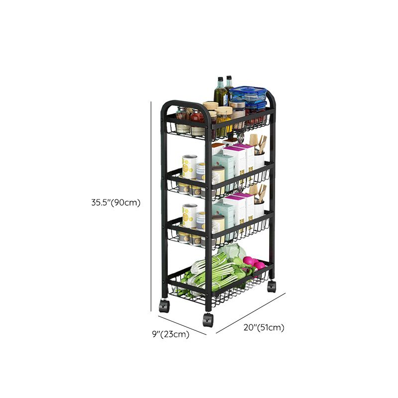 Open Storage Prep Table with Basket Kitchen Trolley in Black