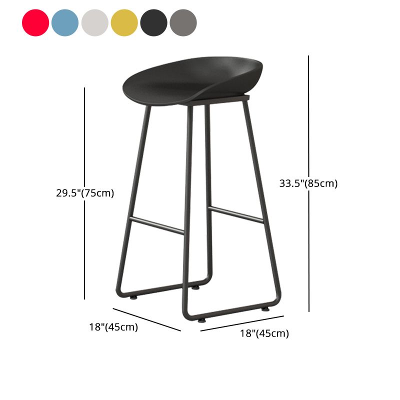 Contemporary Bucket Counter Bar Stool Armless Plastic Bar Stool with Footrest, Iron Base