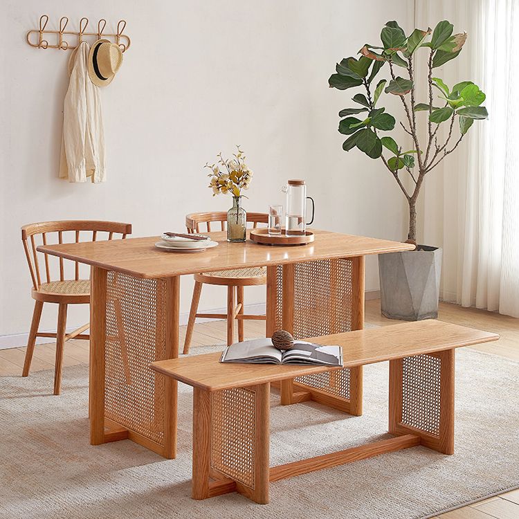 Rectangle Wooden Table Modern Red Oak Table in Nature with Double Pedestal