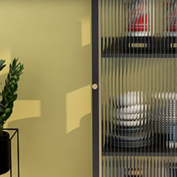 Contemporary Curio Cabinet Metal Glass Doors Hutch Buffet for Dining Room