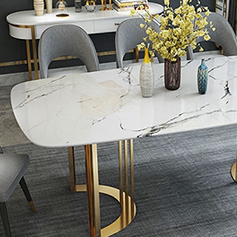 Glam Style Stone Table Dining Rectangle Table with Metal Legs for Home Use