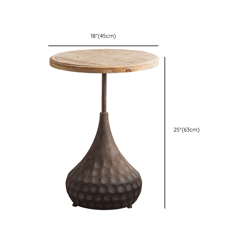 French Country Wood Round Top Side Table Distressed Iron Base End Table