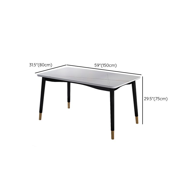 Modern Rectangular Gray Stone Dining Table with 4 Solid Wood Foot