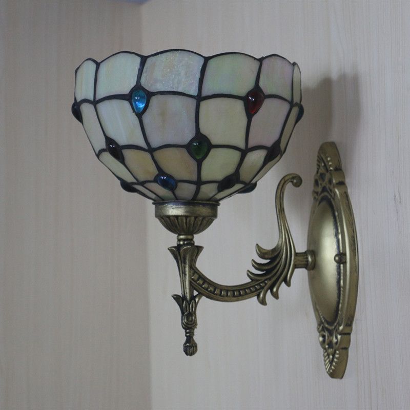 Flower/Bowl Wall Mount Light Fixture Tiffany Beige/Yellow Glass 1-Bulb Bronze Finish Wall Sconce Light