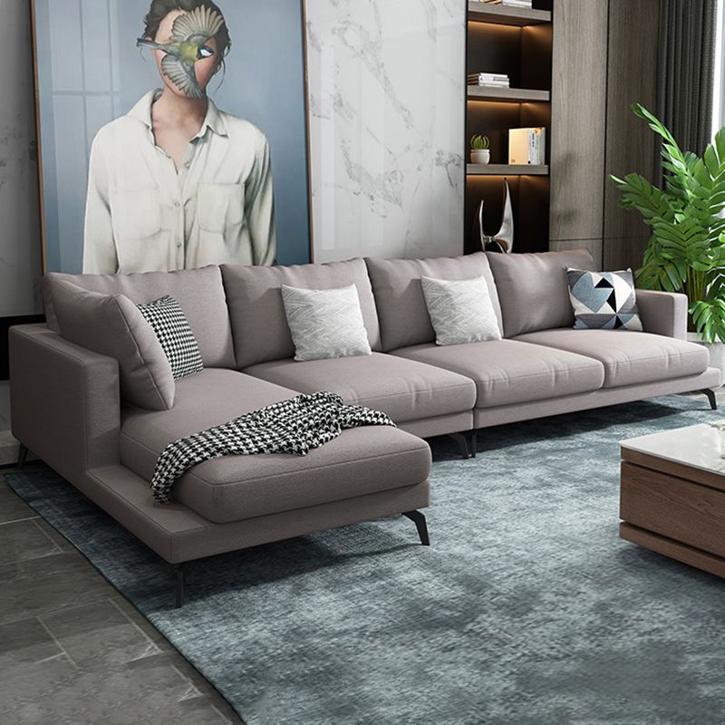 Square 4-Seater Sectional with Pillows Back in Linen Blend L-shape Sectional