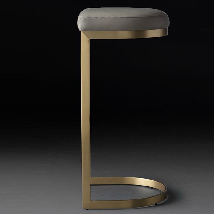 Glam Restaurant Footrest Bar Stool Gray Leather Backless Stool