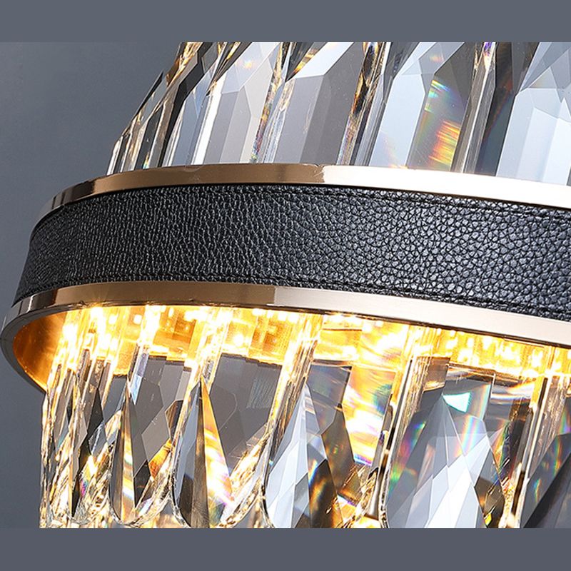 Lampada isola del cerchio nero e oro Modern Crystal LED CRIDULE Light con arredamento in pelle