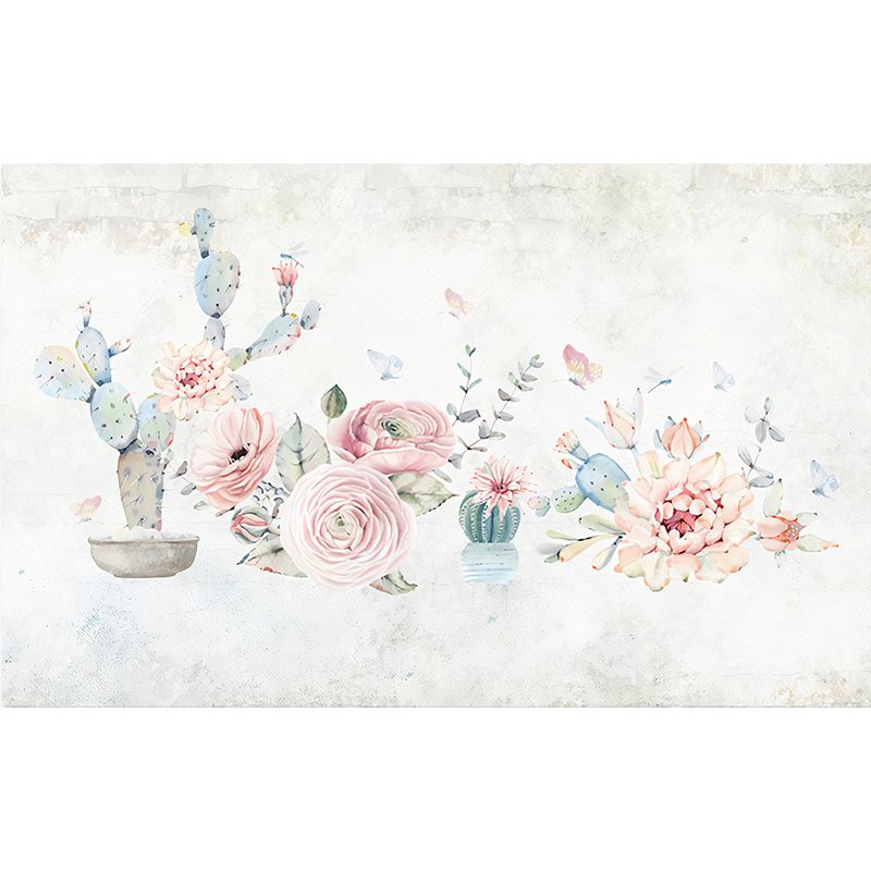 Tropix Cactus and Peony Murals Pink-Blue Stain-Resistant Wall Art for Living Room