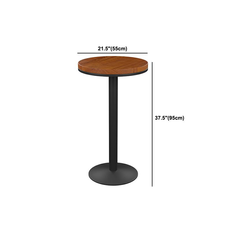Round Wooden Pub Table Industrial Brown Bistro Bar Table with Metal Pedestal