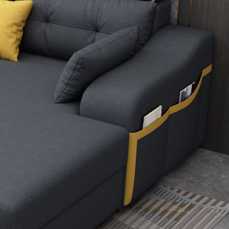 Recessed Arm Pillowed Back Cushions Sofa and Chaise Linen/Faux Leather Sectional