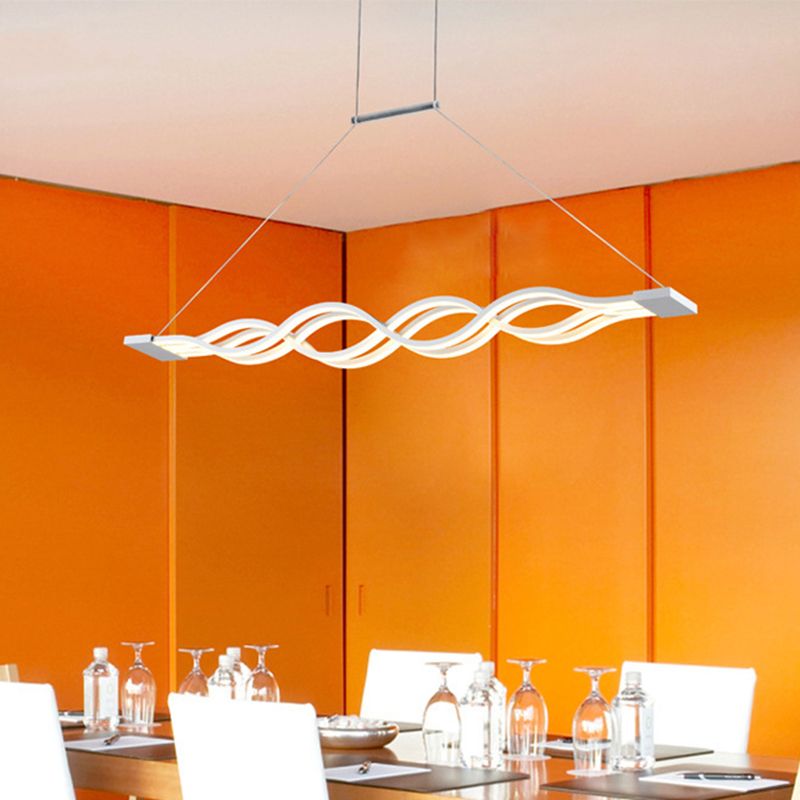 Wavy Line Island Lighting Ideas Minimalism Acrylic LED White Ceiling Pendant in Warm/White Light