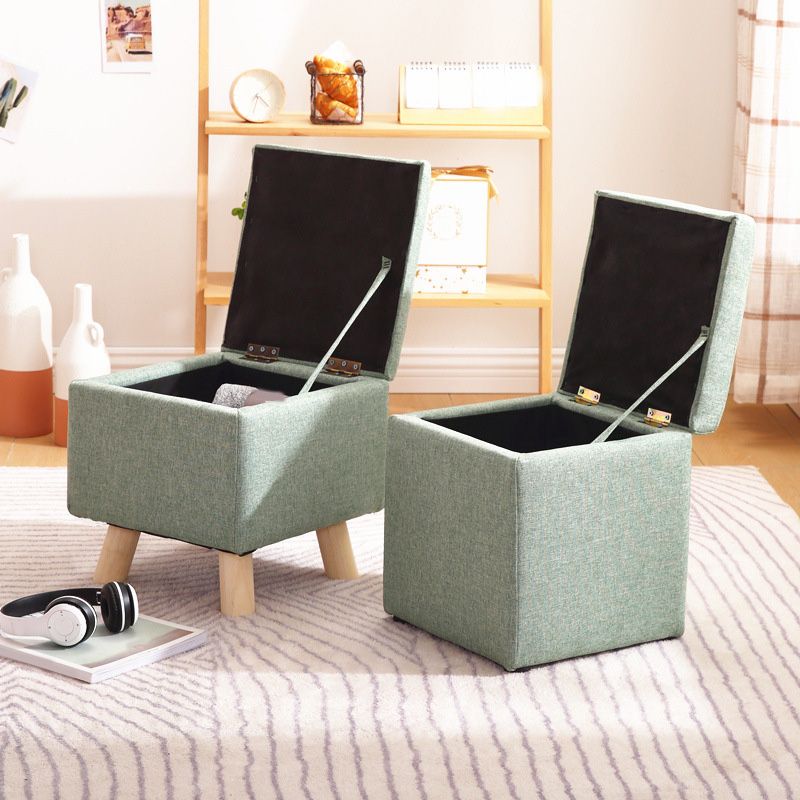 Modern Ottoman Solid Color Square Storage Cotton Linen Fade Resistant Ottoman