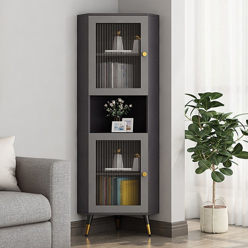 Contemporary Storage Cabinet with 3 Shelves and Glass Paned Triangle Cabinet