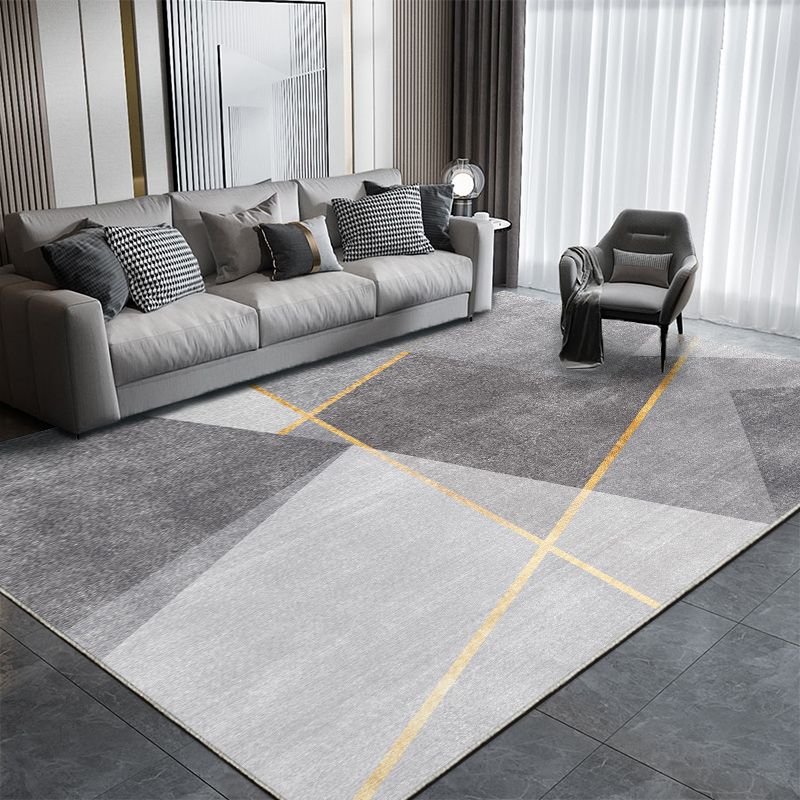 Chic Modern Carpet Grey Geometric Print Rug Polyester Stain Resistant Rug for Home Decor