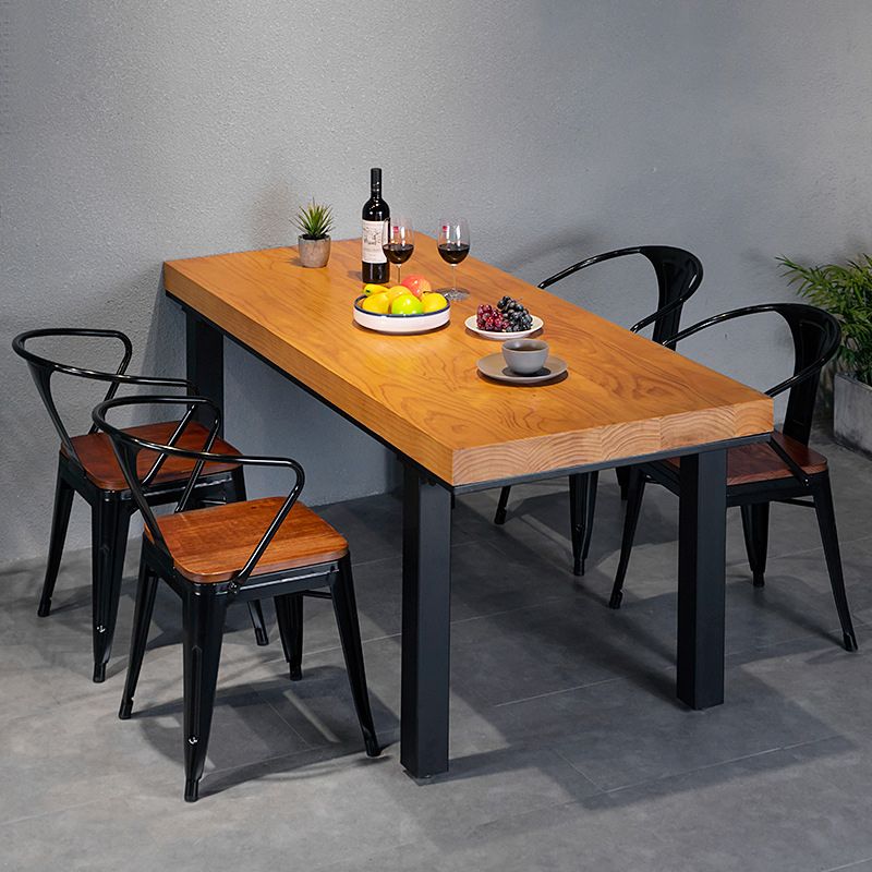 Solid Wood Top Dining Table Industrial Rectangle Table with 4 Legs