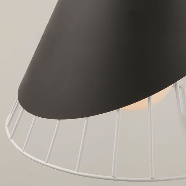 Wooden Handle Pendant Lamp, Macaroon Conical Shade 1-Light Pendant Lighting with Cage