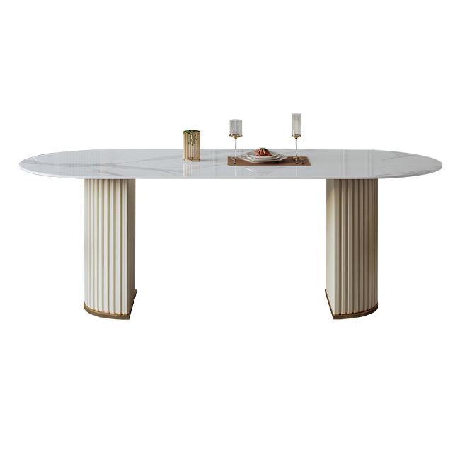 Metal Traditional Luxury Oval Dining Table Sintered Stone Table with Double Pedestal