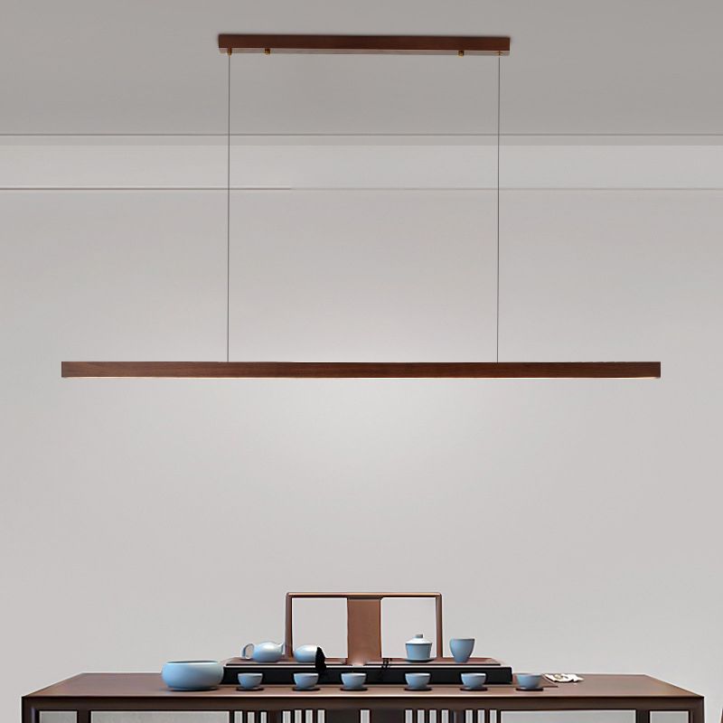 1-Light Island Light Minimal Style Linear Shape Wood Hanging Lamp for Dining Room