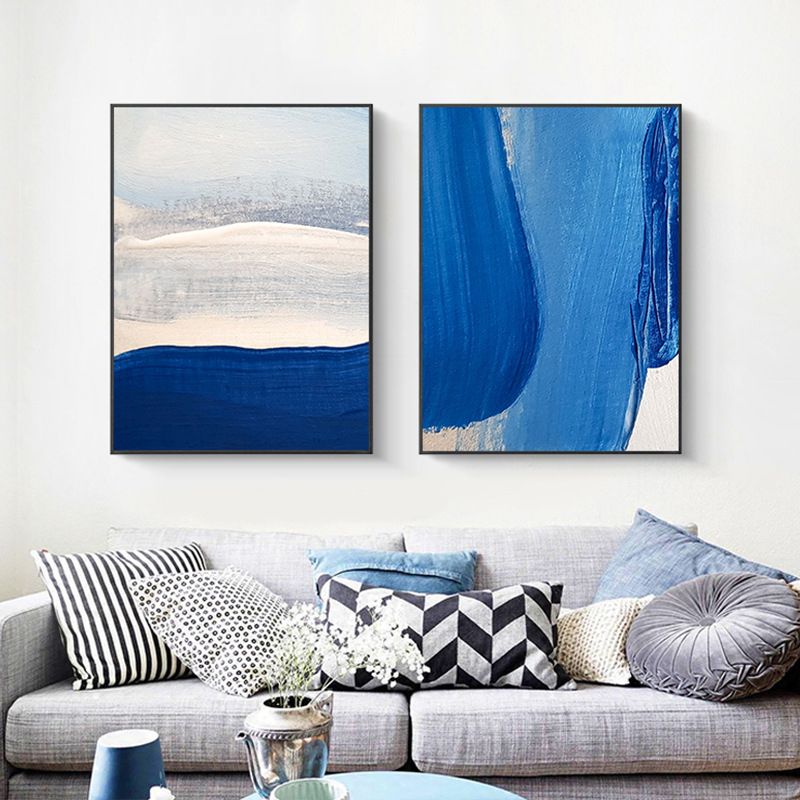 Modern Brush Stroke Wall Decor Canvas Textured Light Color Painting for Bathroom