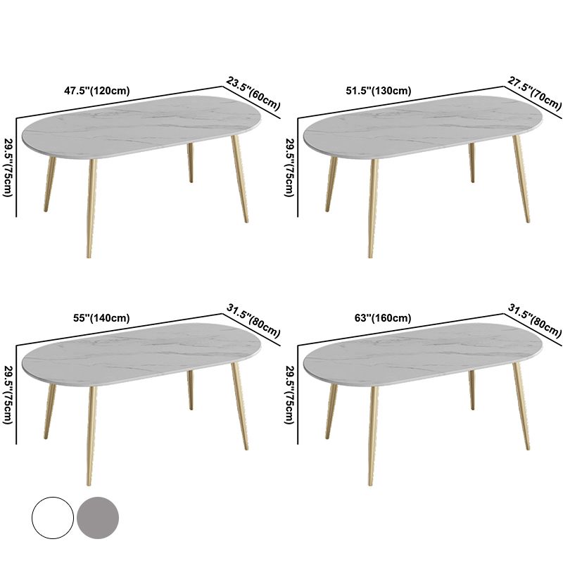 Contemporary Oval Dining Table Sintered Stone Dining Table with 4 Metal Legs for Dining Room