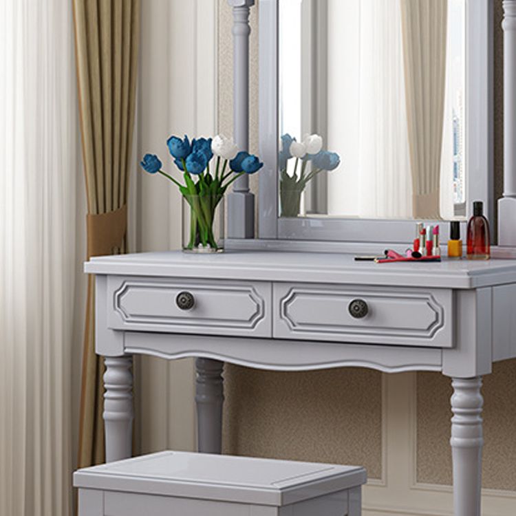 Traditional Mirrored Vanity Set Wood Dresser with 2 Drawers and Stool