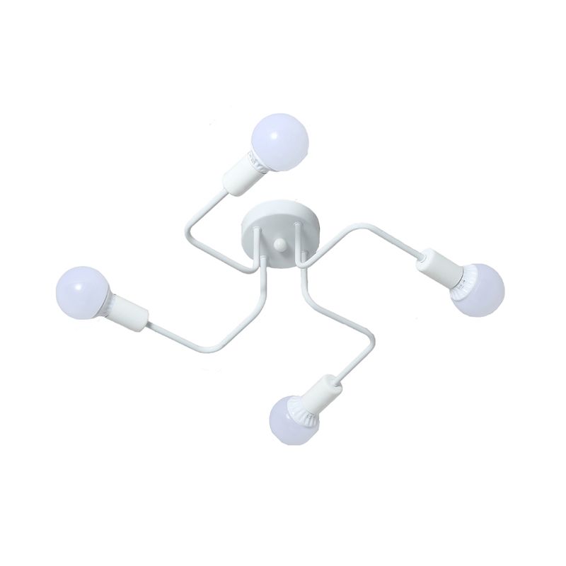 Loft Industrial Exposed Semi Flush Light Fixture 4/6-Head Metallic Ceiling Light Fixture in Black/White for Living Room