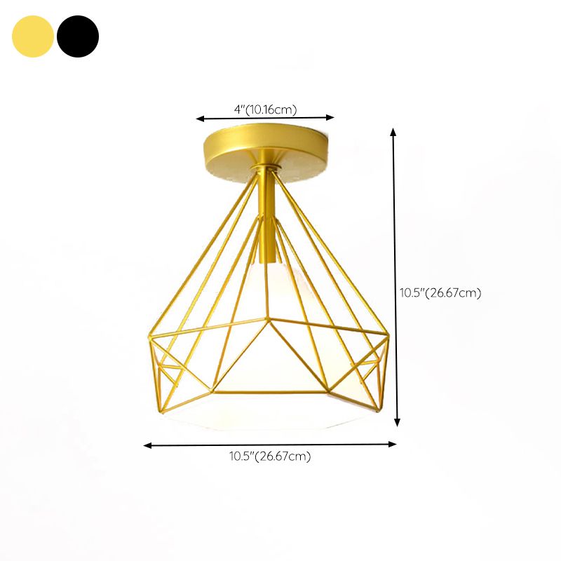 Geometric Shape Flush Lights Modern Style Metal 1 Light Flush Mount Fixture in Black/Gold