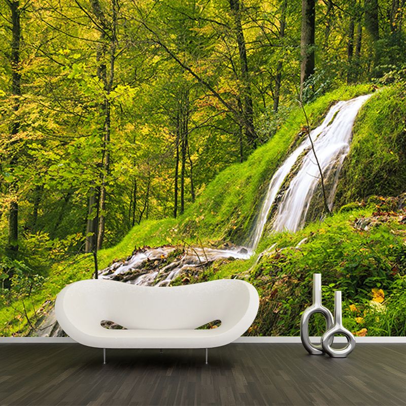 Simple Green Forest Mural Custom-Printed Minimalist Wall Art for Office Room