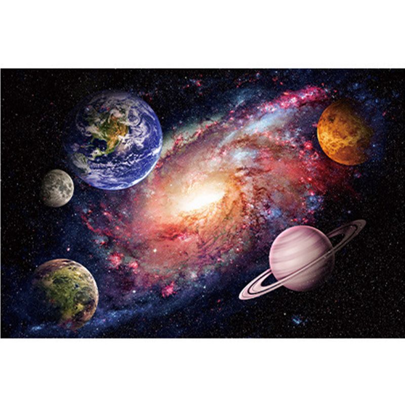 Black Modern Rug Polyester Planet Indoor Rug Stain Resistant Rug for Home Decor